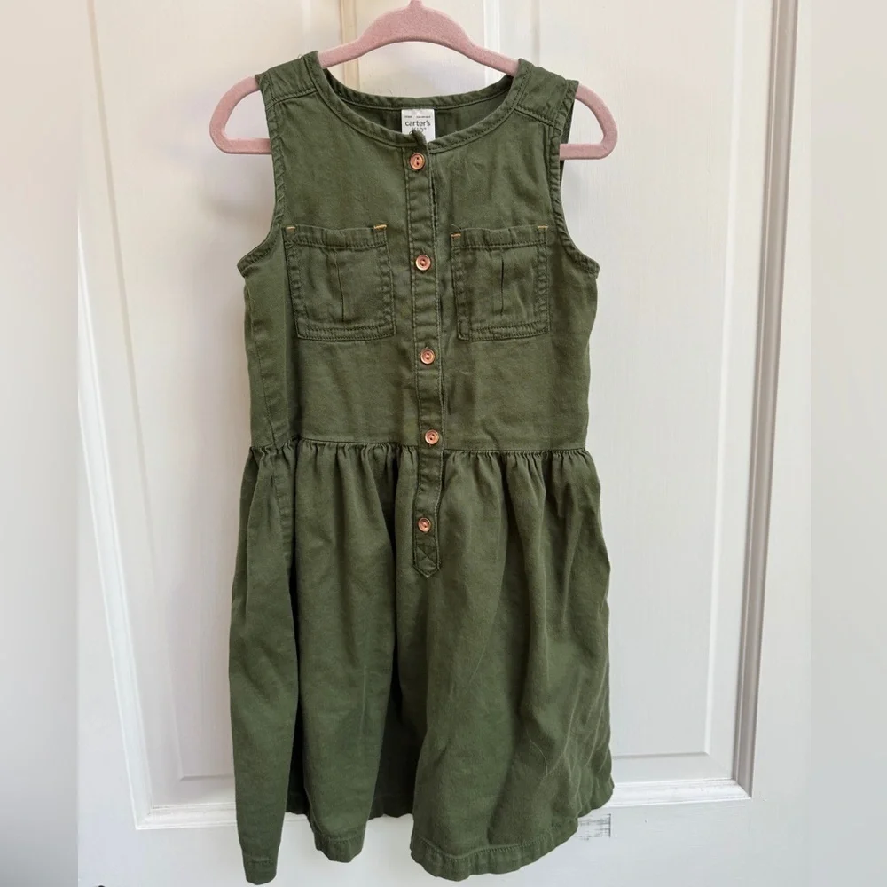 Carter's 4/5 Girls Green Pleated Button Down Sleeveless Dress